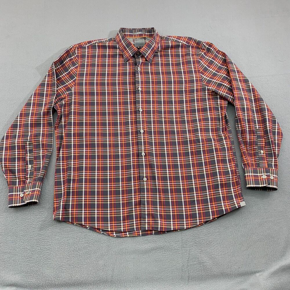 Enro Mens Classic Button Up Shirt Size XL Multicolor Plaid Non-Iron Point Collar